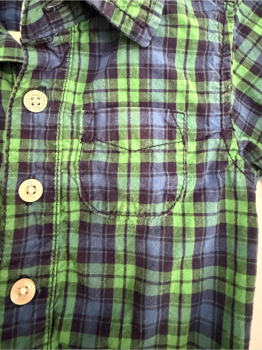 OshKosh B'gosh Green & Blue Plaid Button-Front Baby Onesie